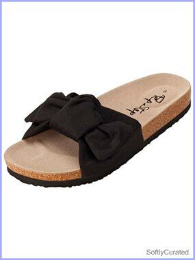 PepStep Women's Slide Sandals Cork Footbed Bow Knot Dressy Summer Slip On